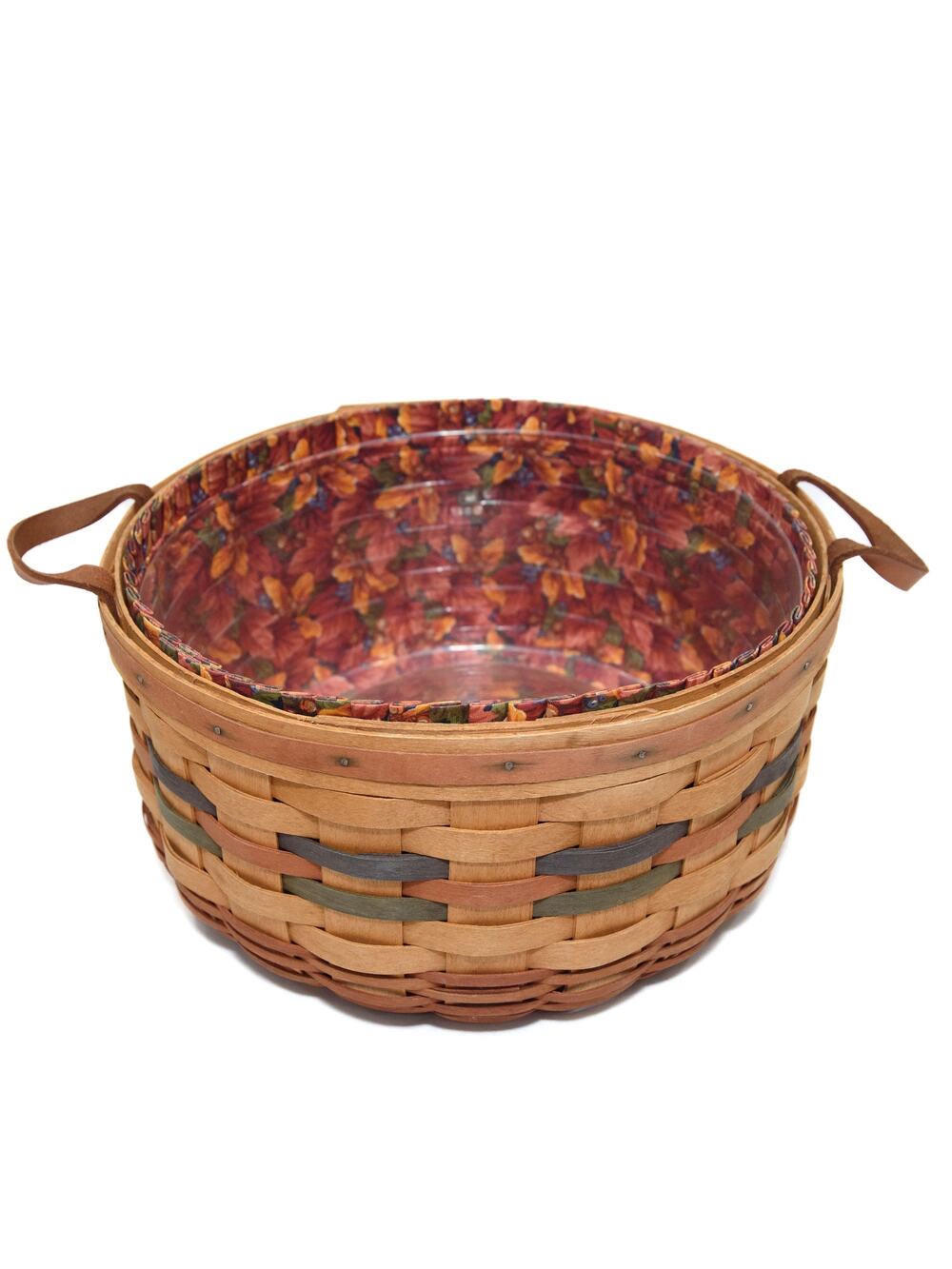 Longaberger 1995 Large Round Harvest Basket Handles Liner & Plastic Protector